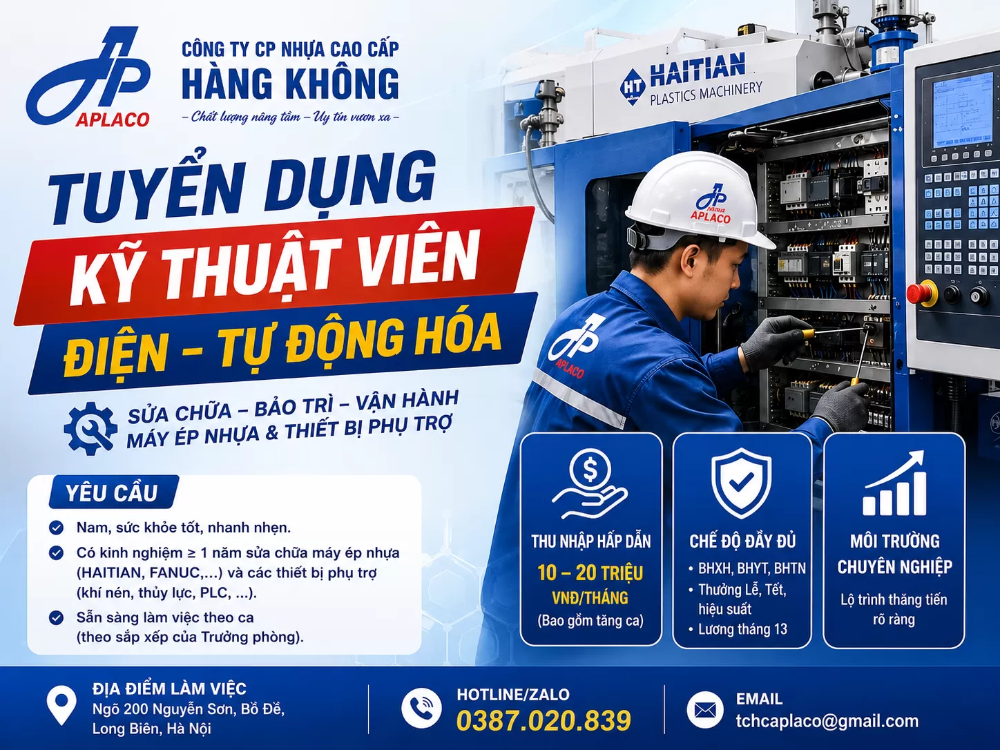 APLACO TUYỂN DỤNG KỸ THUẬT VIÊN - TỰ ĐỘNG HÓA