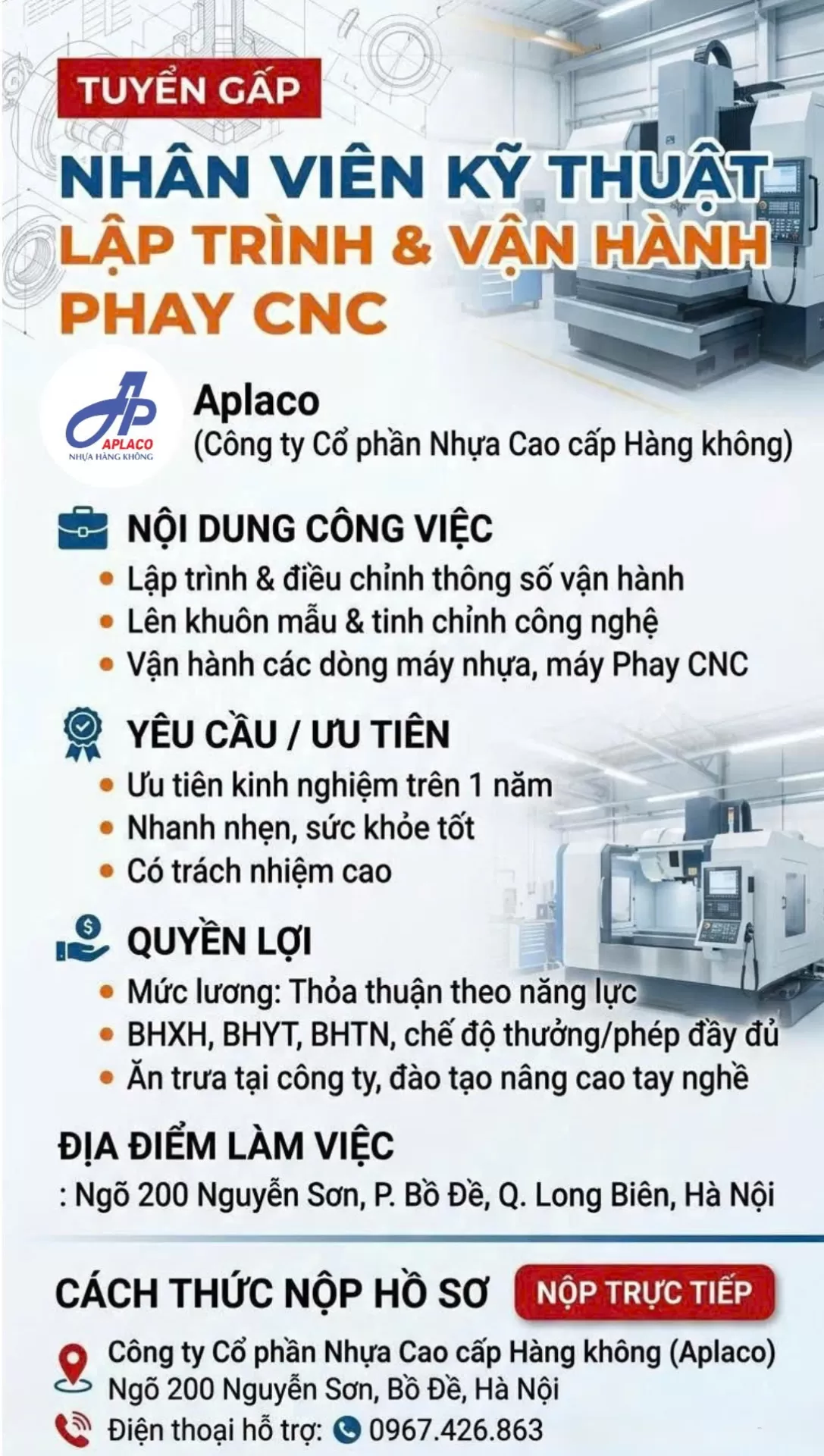 TUYỂN KỸ THUẬT LẬP TRÌNH & VẬN HÀNH PHAY CNC